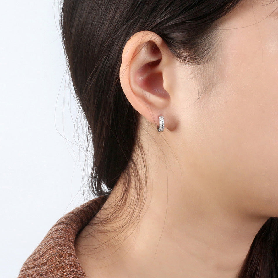 Sterling Silver Half Pave Huggie Earrings