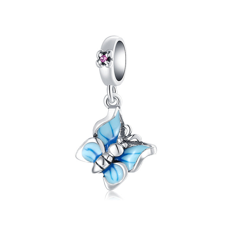 A sterling silver light blue enamel butterfly hanging charm