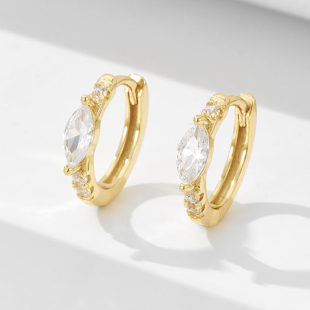 Sterling Silver Marquise Gemstone Huggie Earrings