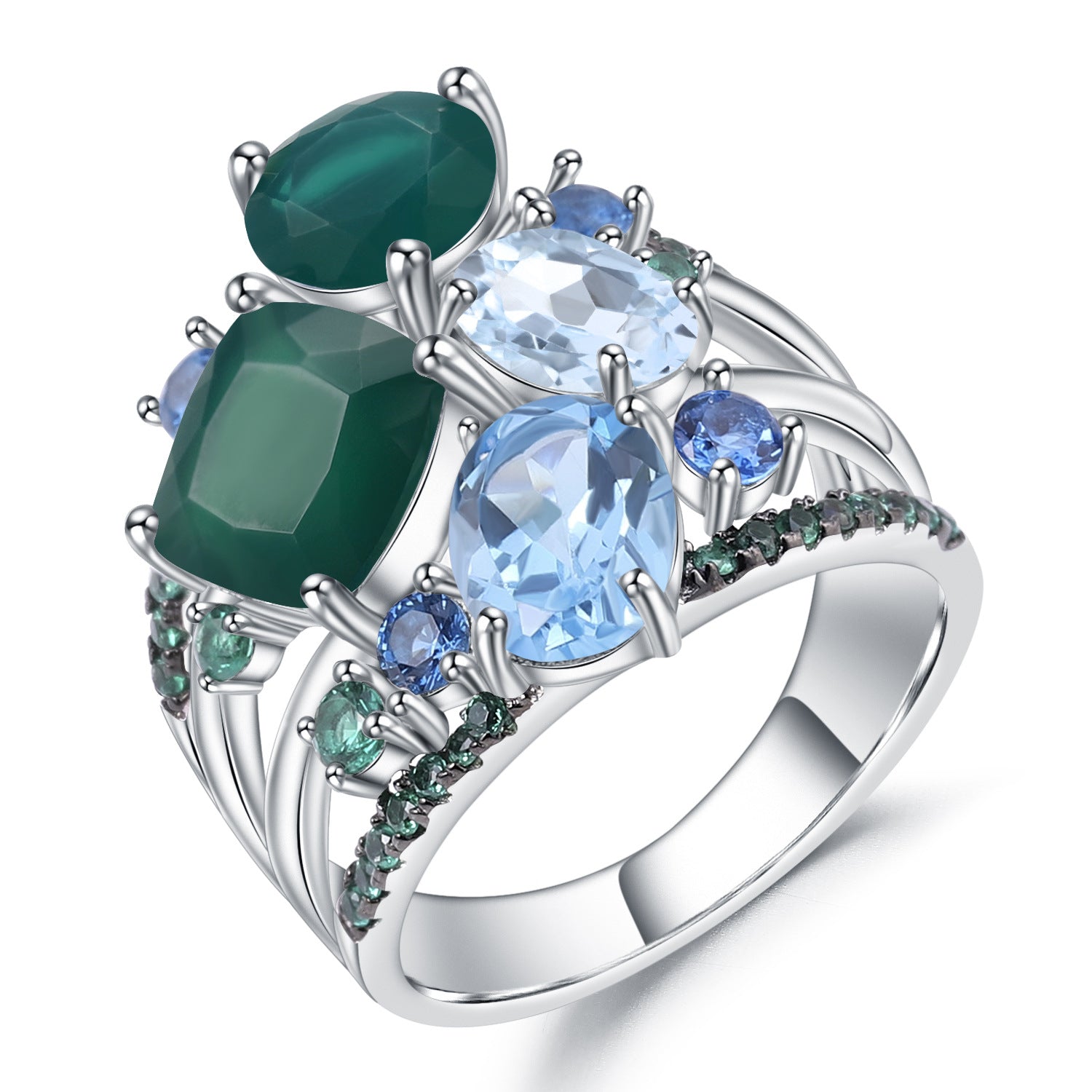 Sterling Silver Natural Gemstone Topaz Quartz Ring