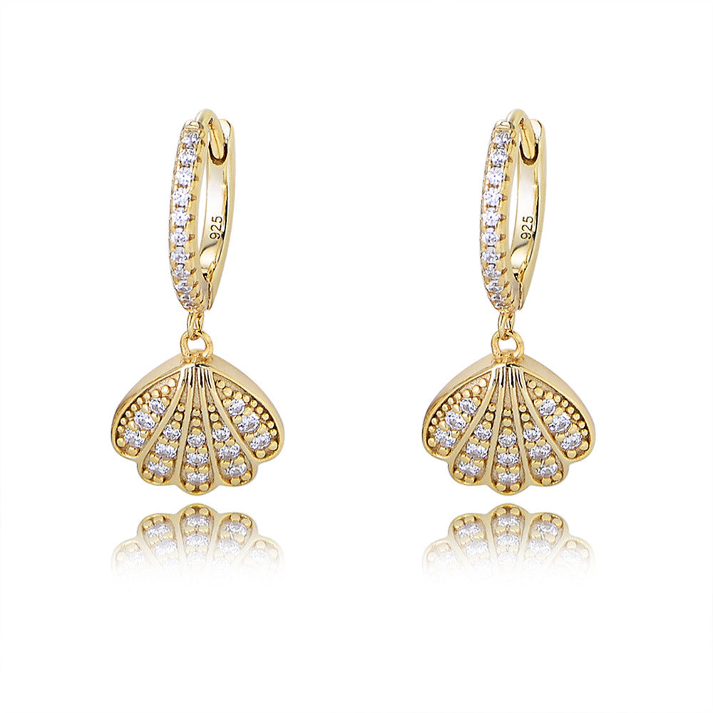 Sterling Silver Pave Shell Huggie Earrings
