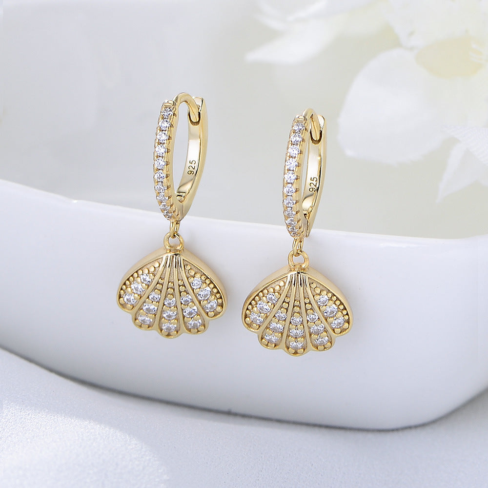 Sterling Silver Pave Shell Huggie Earrings