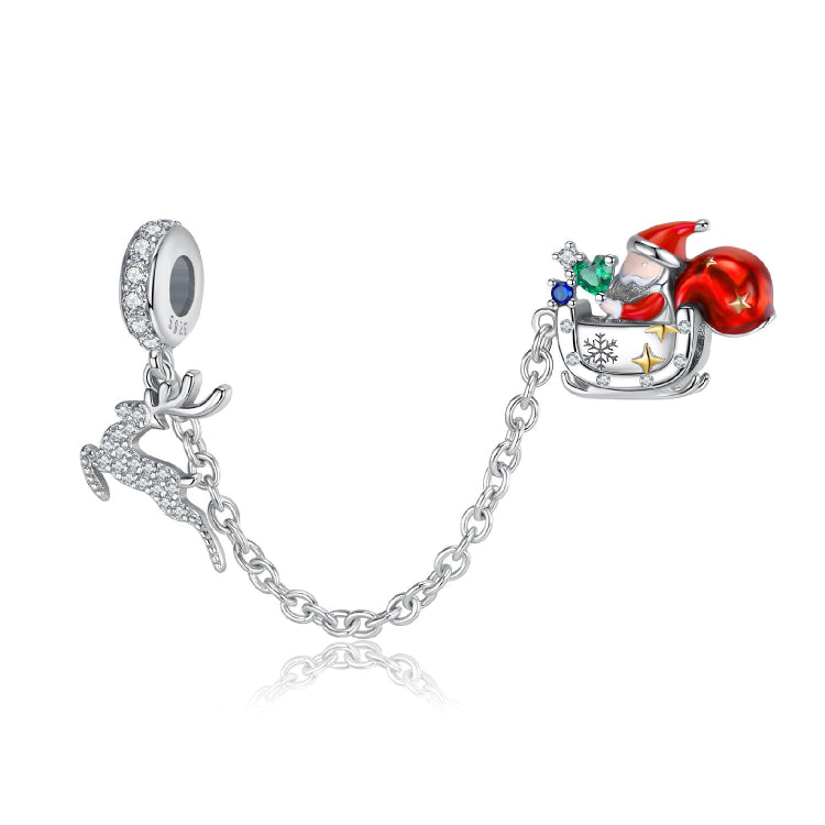 A plating paved moose and red santa  sterling silver safety chain