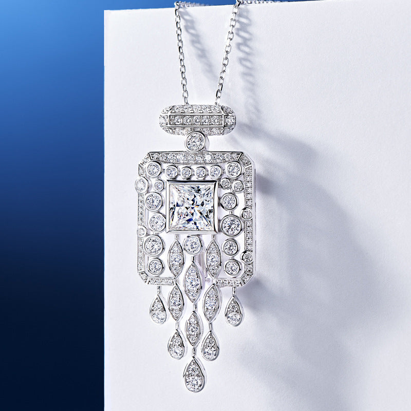 Sterling Silver Zirconia Perfume Bottle Convertible Necklace Brooch