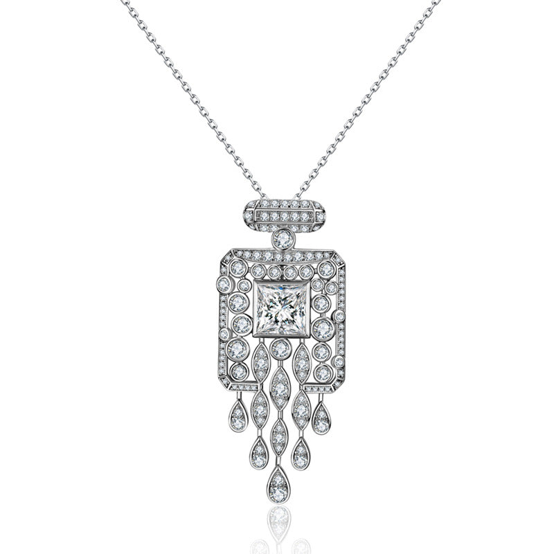 Sterling Silver Zirconia Perfume Bottle Convertible Necklace Brooch