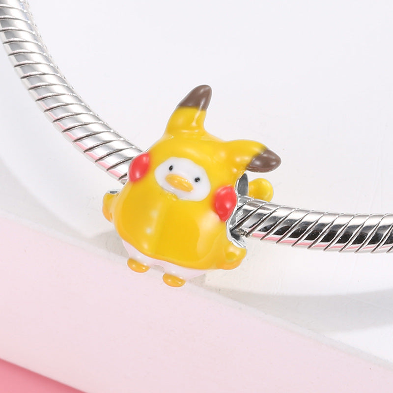 A sterling silver colorful enamel pikachu duck charm