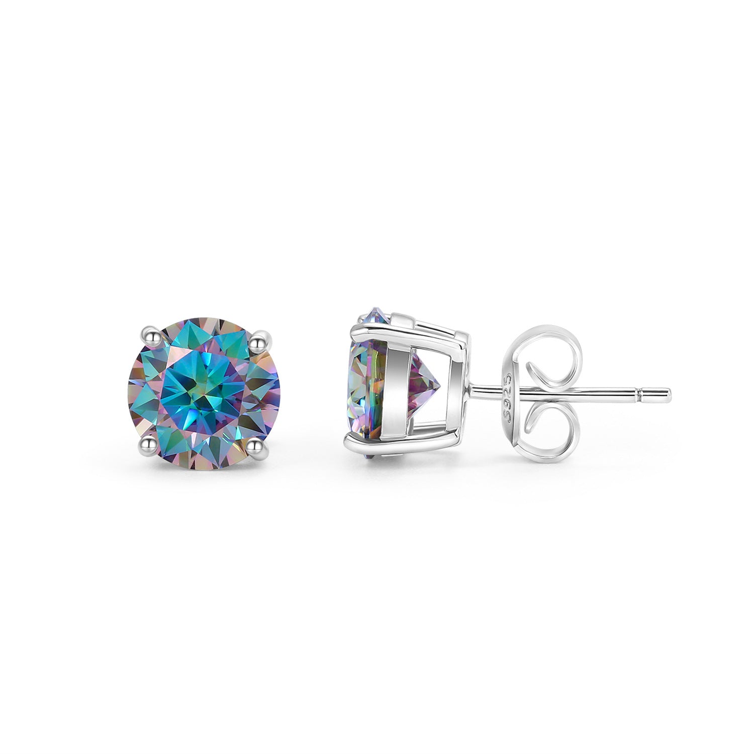 Sterling Silver Colorful Moissanite Stud Earrings