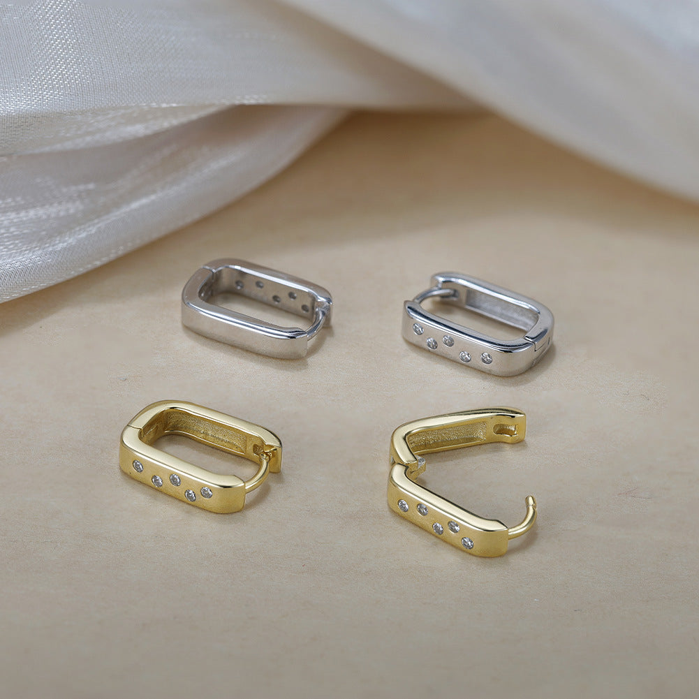 Sterling Silver Rectangle Huggie Earrings