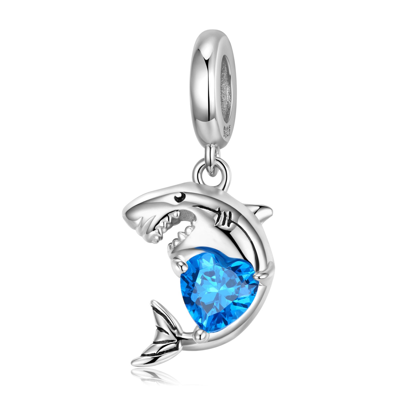 Sterling Silver Blue Heart Zirconia Shark Charm