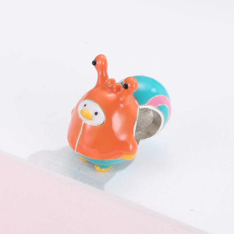 A sterling silver colorful enamel snail duck charm