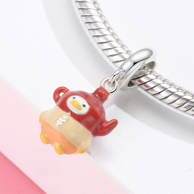 A sterling silver colorful enamel teapot duck charm