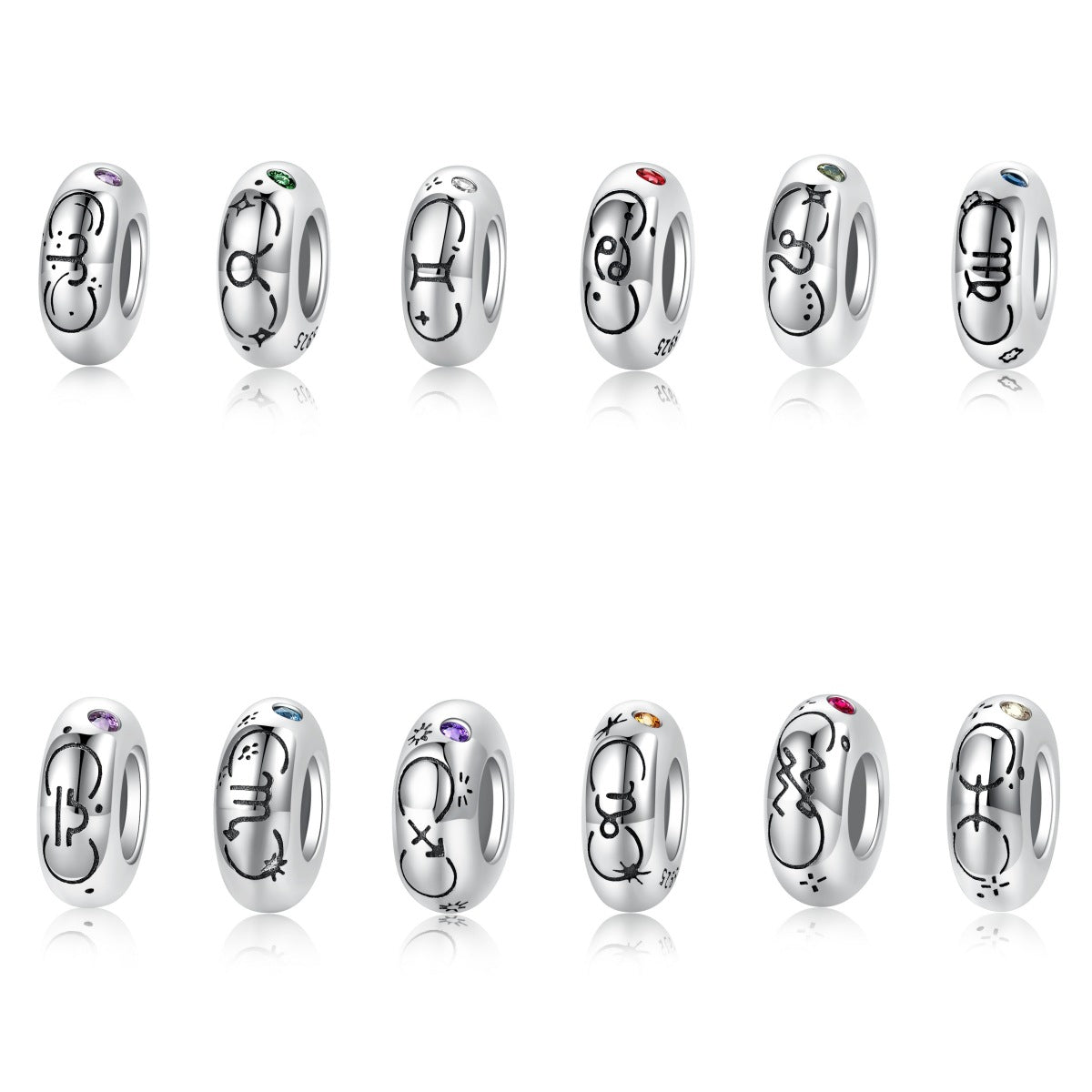 Sterling Silver Zodiac Charm Bracelet Spacer Beads Birthstone (Test)