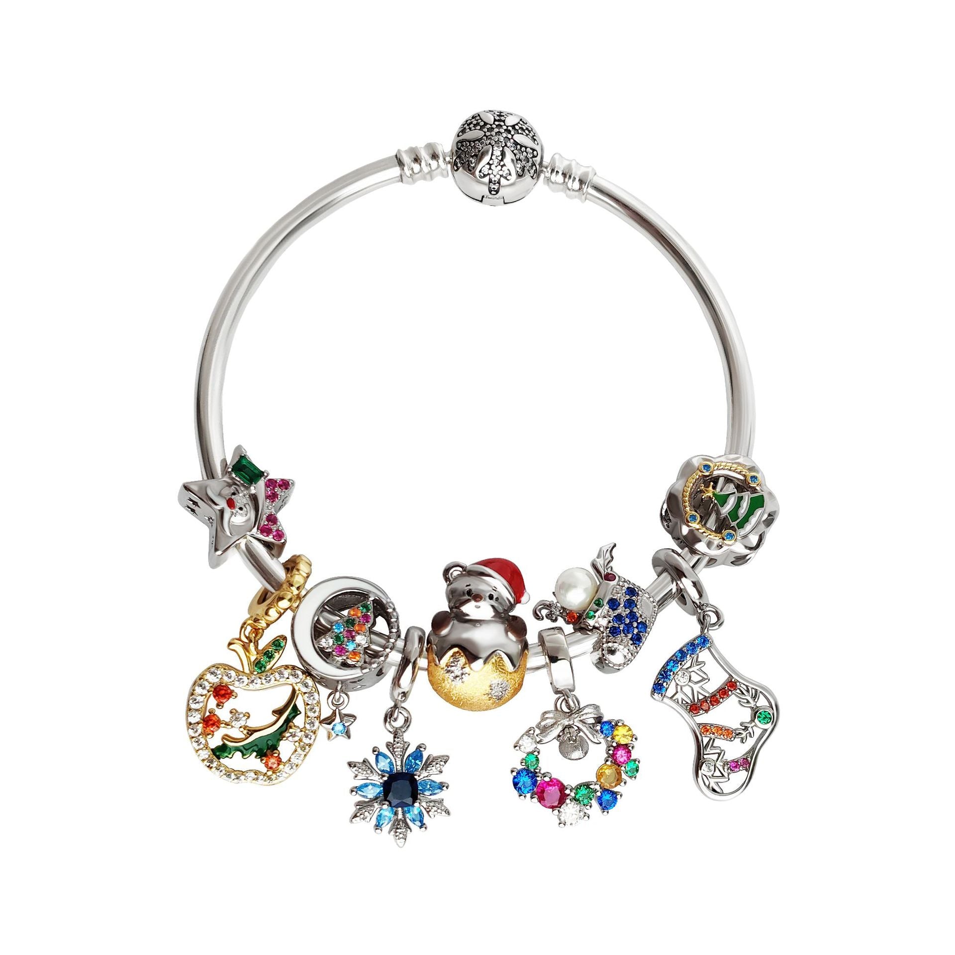 Sterling Silver Christmas Colorful Gemstone Charms
