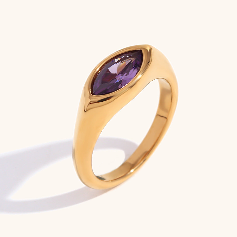 Stainless Steel Marquise Gemstone Signet Ring Gold