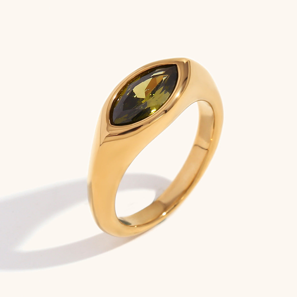 Stainless Steel Marquise Gemstone Signet Ring Gold