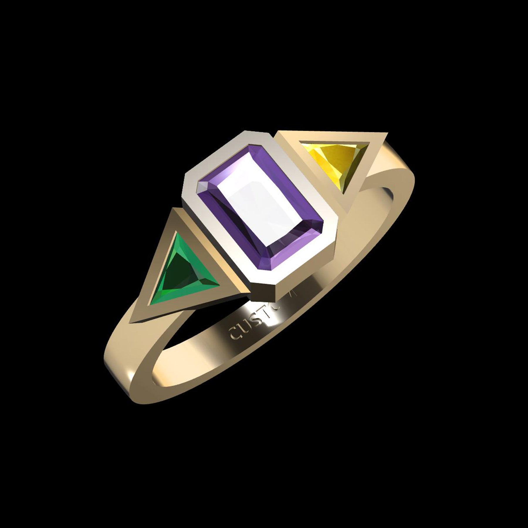 Custom Colored Zirconia Trinity Ring Sterling Silver 925 Radiant Triangle Cut