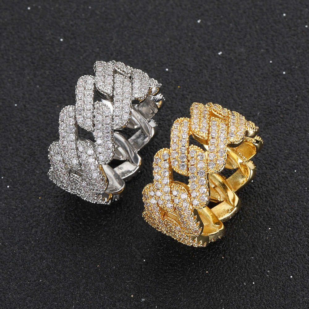 Gold Plated Diamond Iced Cuban Link Chain Ring