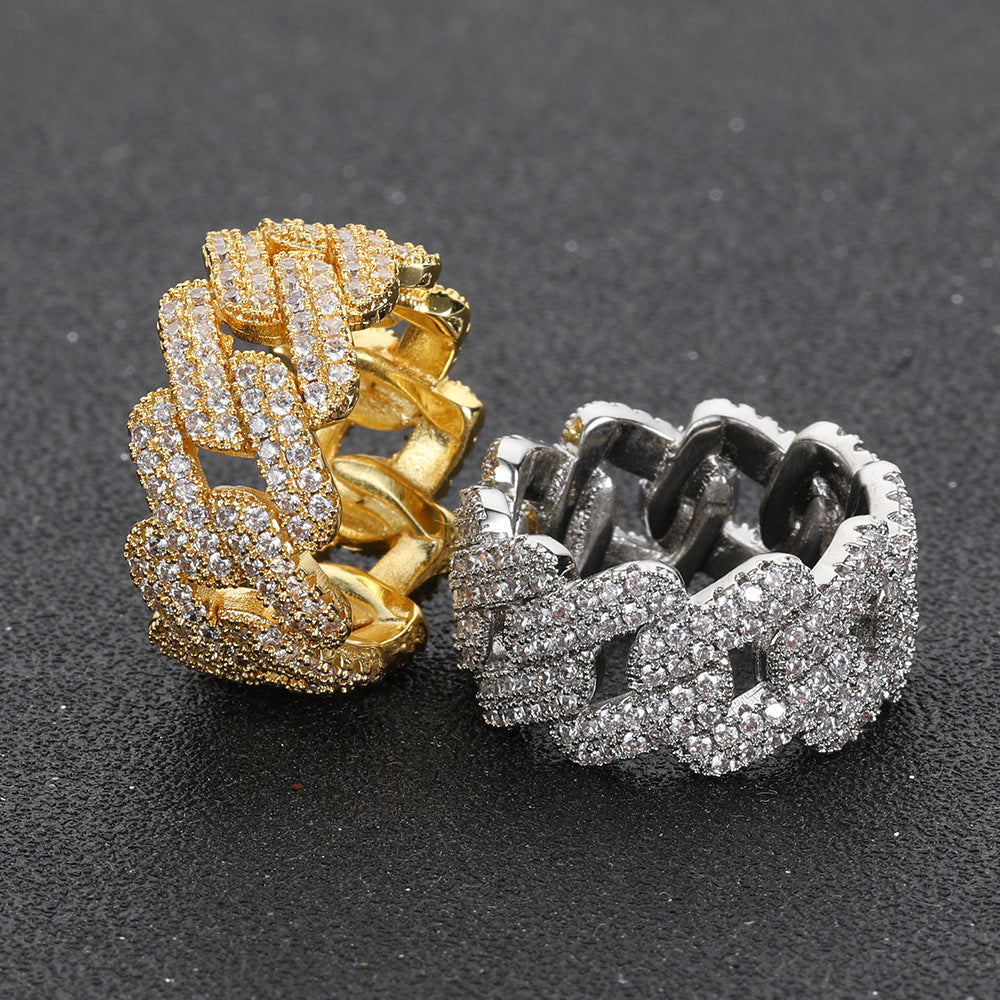Gold Plated Diamond Iced Cuban Link Chain Ring