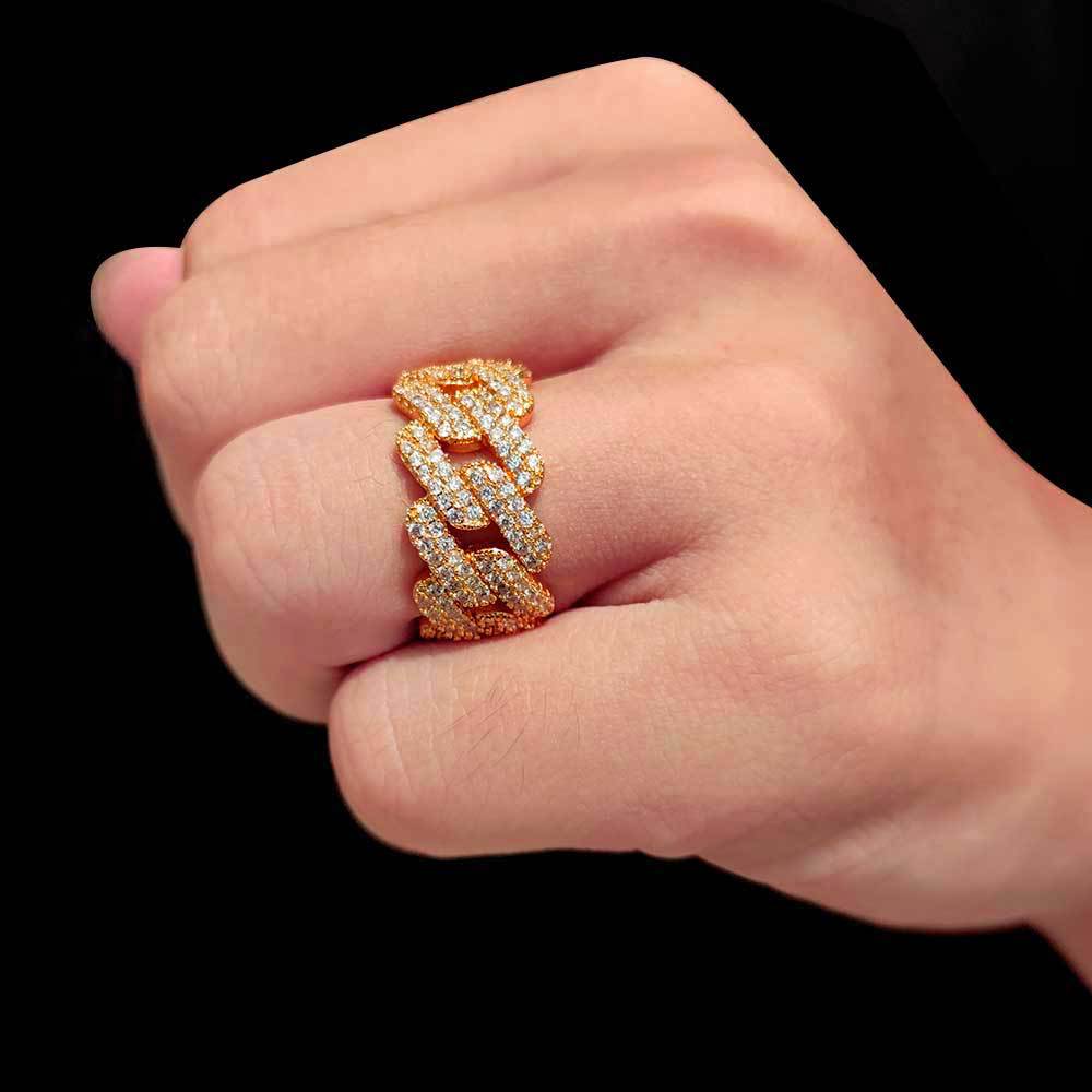 Gold Plated Diamond Iced Cuban Link Chain Ring