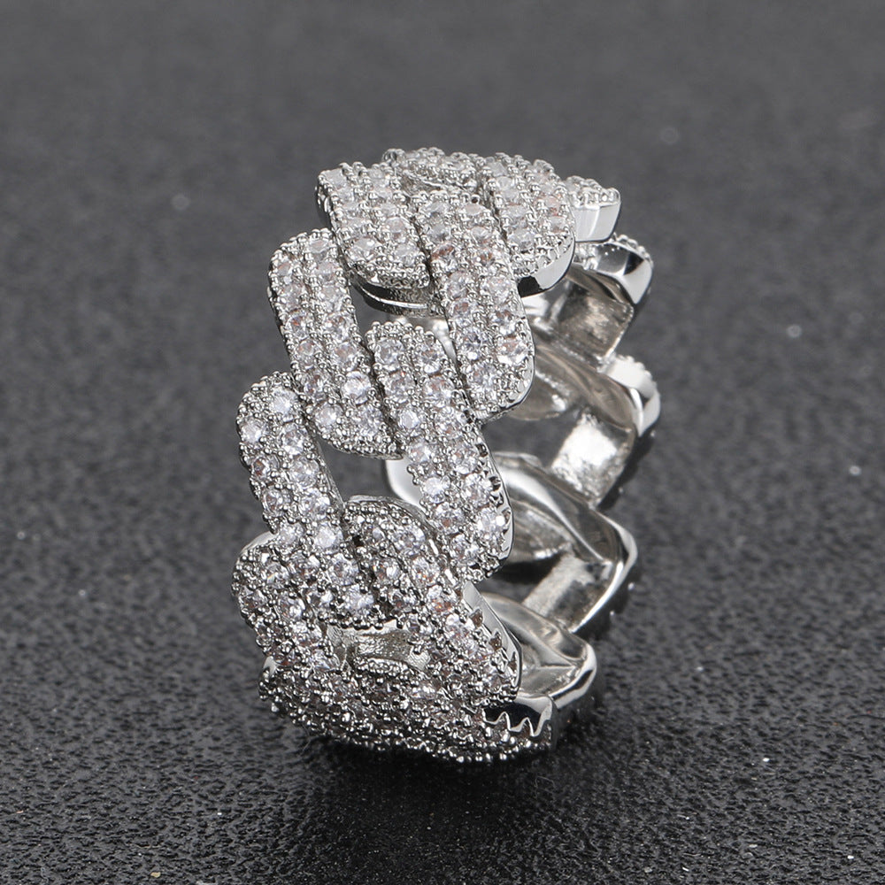 Gold Plated Diamond Iced Cuban Link Chain Ring