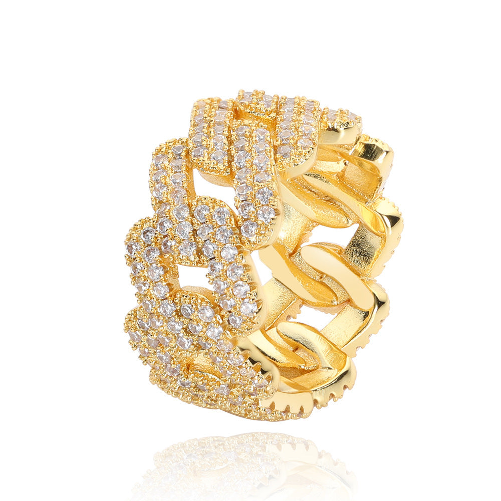 Gold Plated Diamond Iced Cuban Link Chain Ring