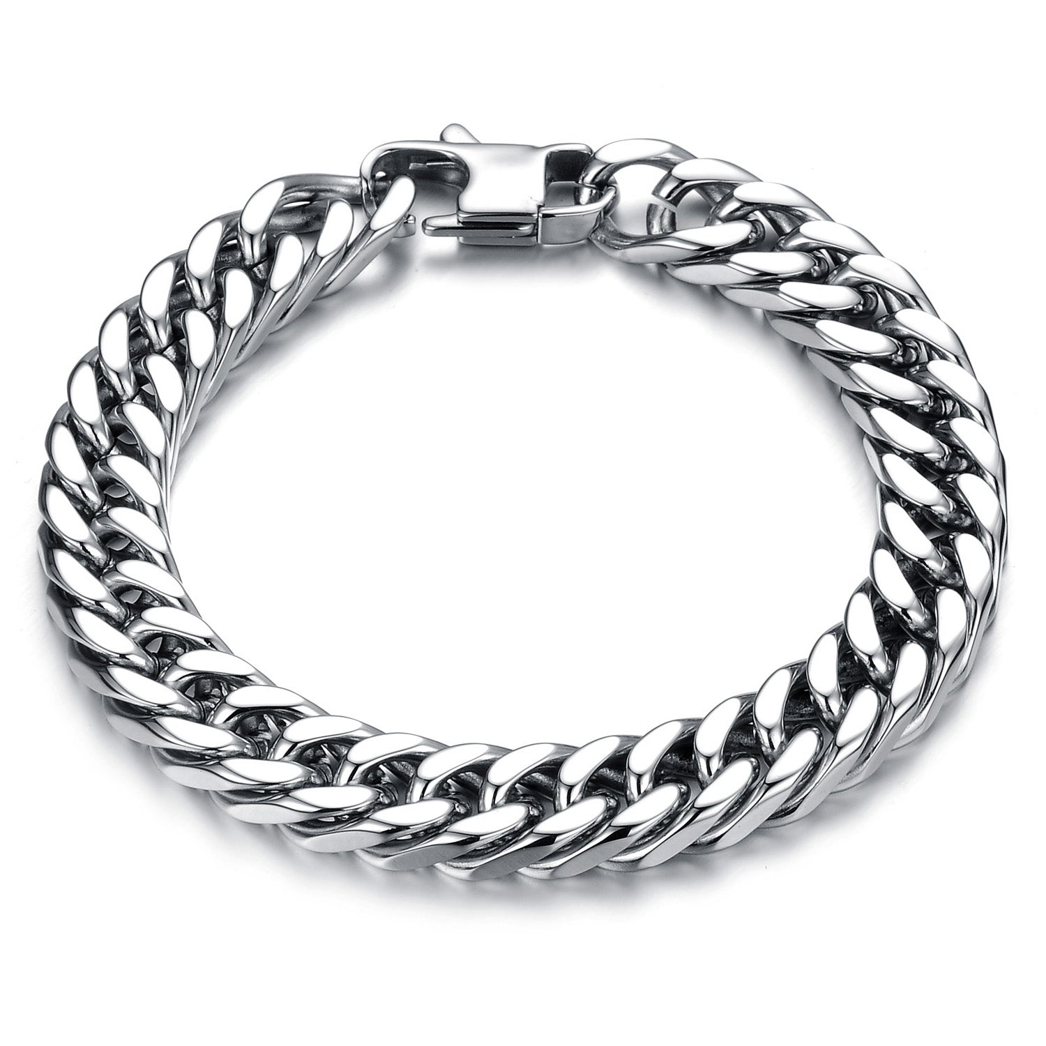 Titanium Stainless Steel Cuban Link Chain Bracelet Silver 6-12mm
