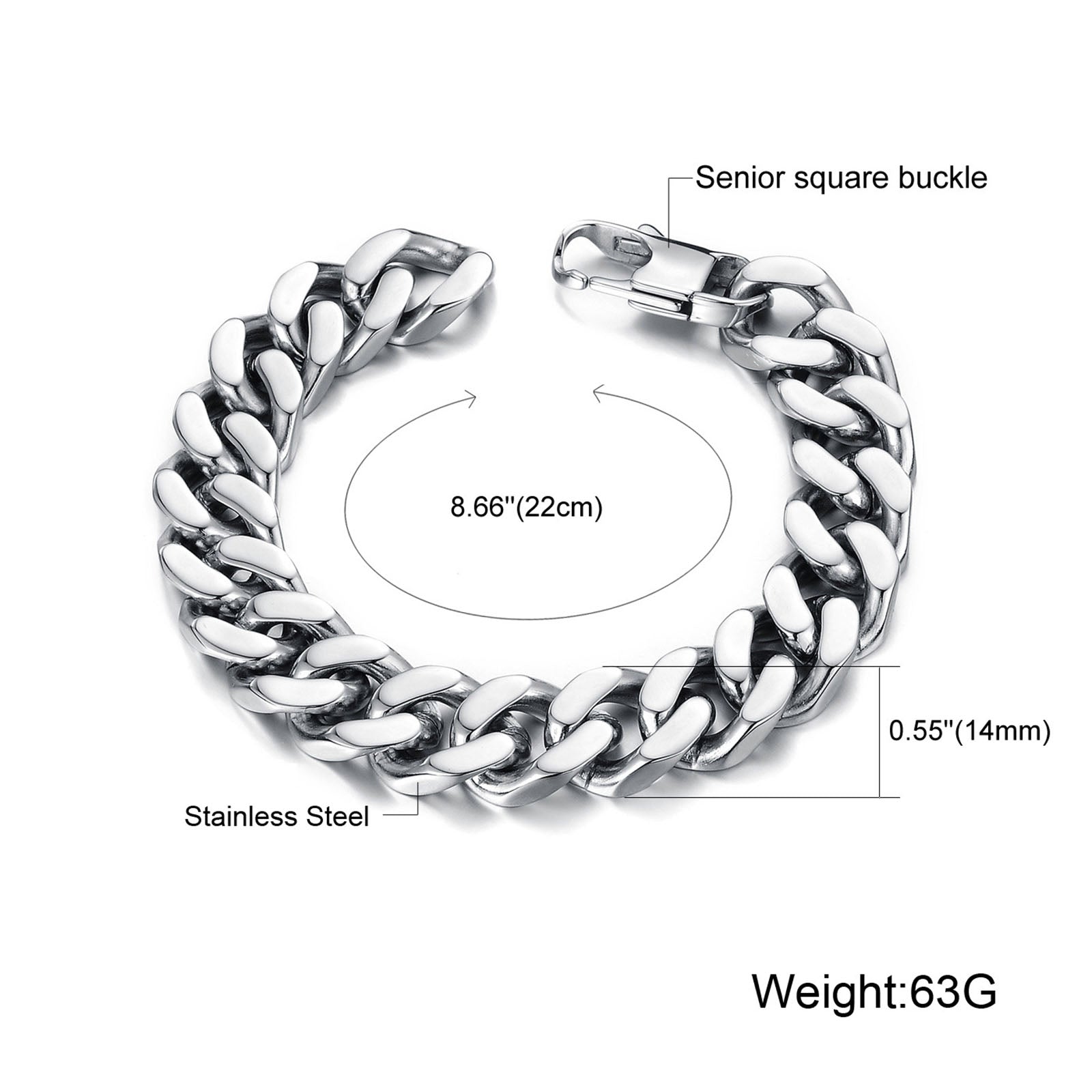 Titanium Stainless Steel Cuban Link Chain Bracelet Silver 10-14mm