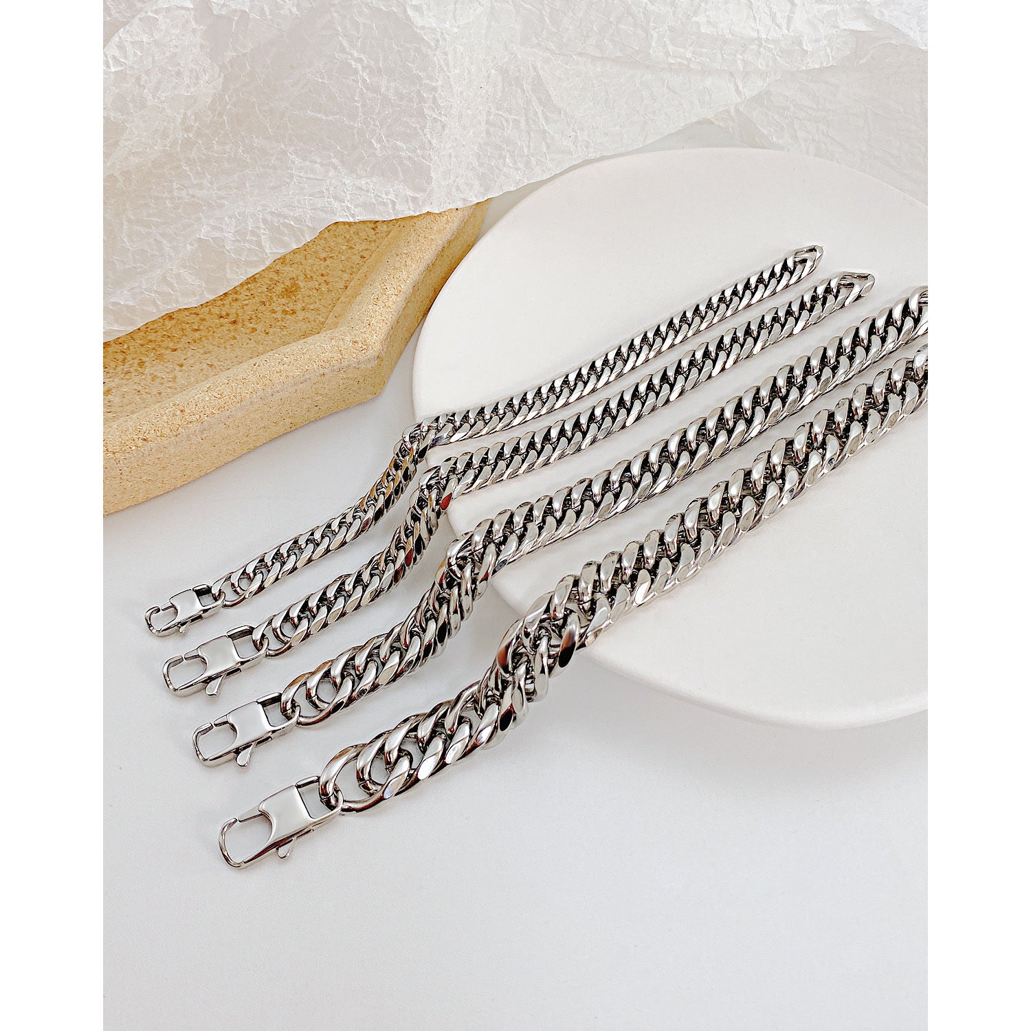 Titanium Stainless Steel Cuban Link Chain Bracelet 8-14mm