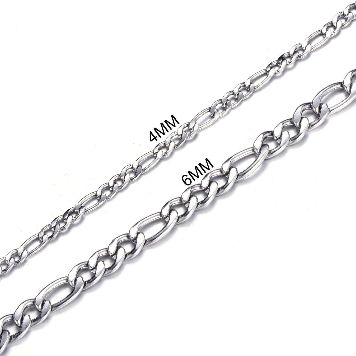 Stainless Steel Figaro Link Chain Necklace Silver 6mm