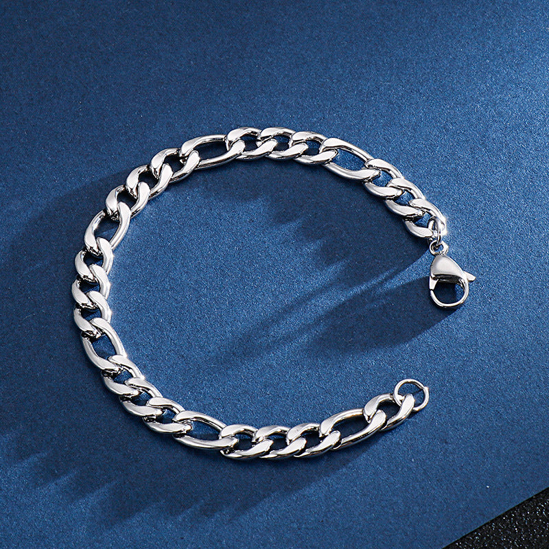 Titanium Stainless Steel Figaro Chain Bracelet Lobster Clasp 3 to 11mm