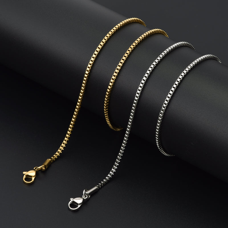 Titanium Stainless Steel Box  Chain Necklace 18k Gold/Stainless High Polish 2mm
