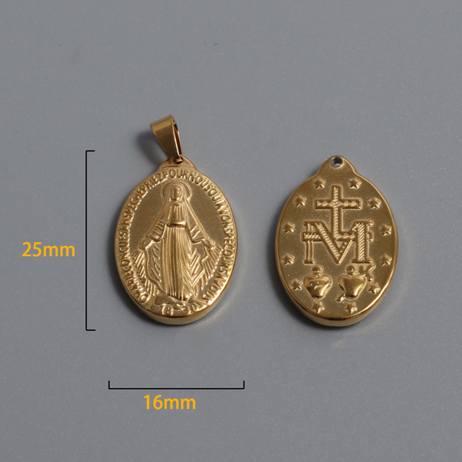 Stainless Steel Catholic Miraculous Metal Charm Gold Plated