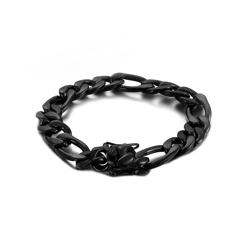 Titanium Stainless Steel Figaro Chain Bracelet Iced Box Clasp 12mm