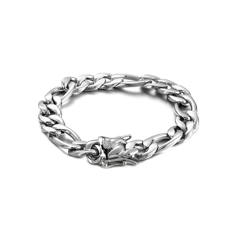 Titanium Stainless Steel Figaro Chain Bracelet Iced Box Clasp 12mm
