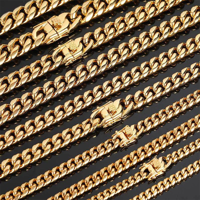 Titanium Stainless Miami Cuban Chain Necklace Box Clasp 6-16mm Box Clasp