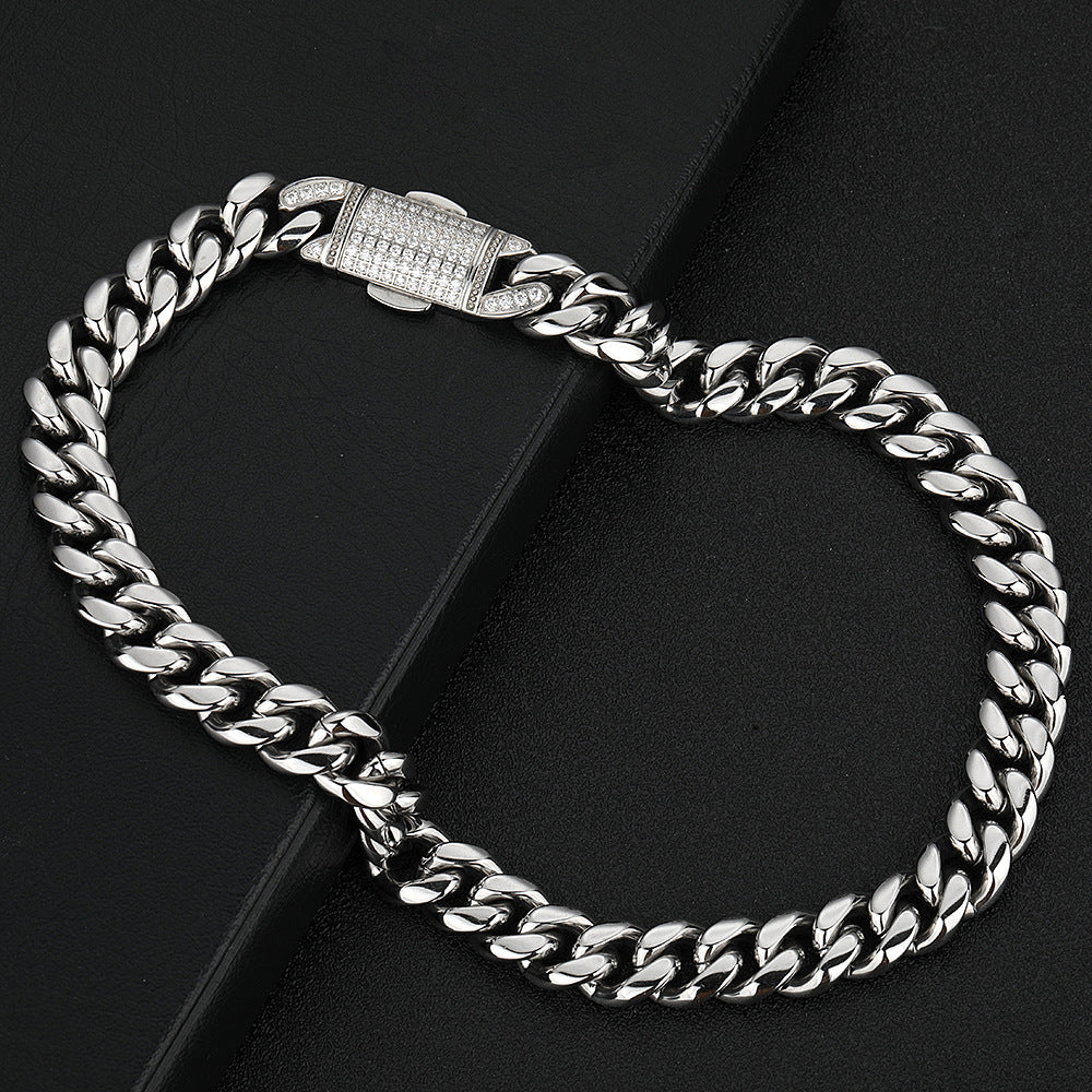 Titanium Stainless Steel Miami Cuban Link Chain Necklace 12mm Iced Box Clasp