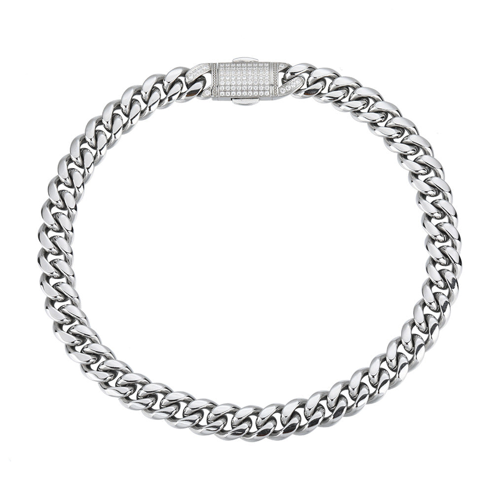 Titanium Stainless Steel Miami Cuban Link Chain Necklace 12mm Iced Box Clasp