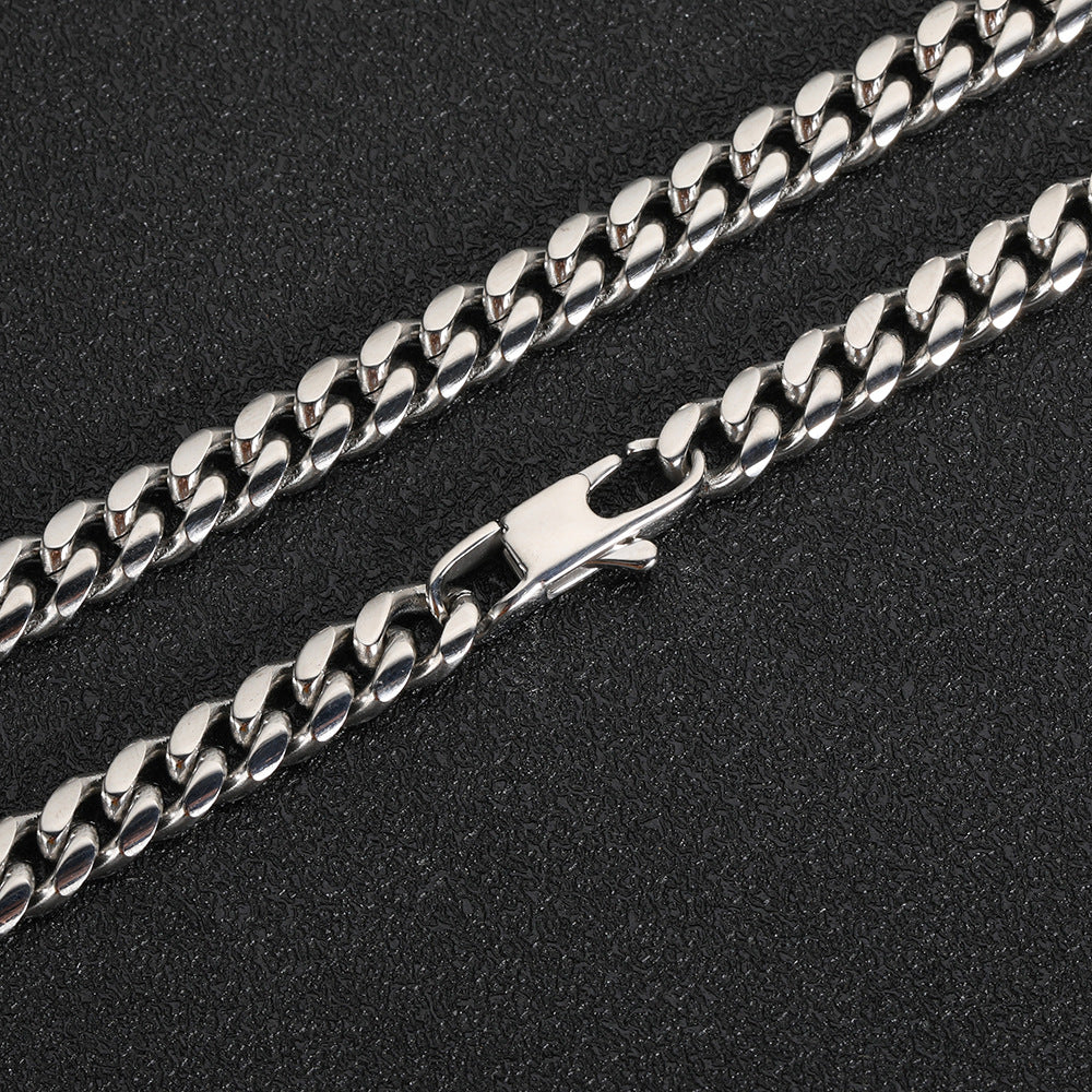 Titanium Stainless Steel Miami Cuban Link Chain Necklace 6mm Square Lobster Clasp